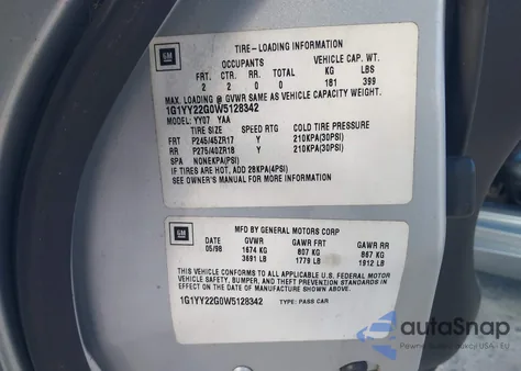 1998 Chevrolet Corvette z USA, uszkodzony, nr VIN 1G1YY22G0W5128342